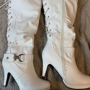 White lace up heeled boots